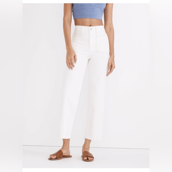 Madewell Denim - Madewell white The Perfect Vintage Wide-Leg Crop Jean 31p Patch Pocket